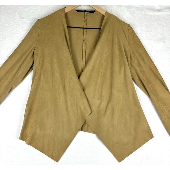 Zara Waterfall Collar Open Front Jacket Women's Size XS in Khaki Suede - Picture 5 of 10